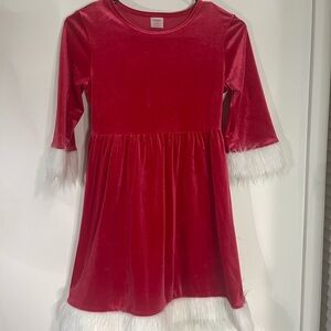 Holiday Time Red Velvet Kids Dress with White Trim